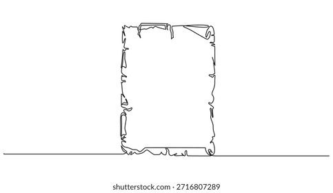 Papiro papel velho um desenho de linha desenho contínuo desenhado à mão ilustração vetorial, Um desenho de linha preto e branco de uma borda de papel rasgada, Desenho de linha contínua de um quadro de rolagem antigo