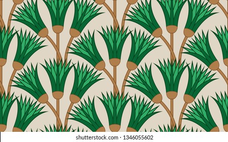 Papyrus plant shaft seamless texture. Ornamental background cane stems element of Ancient Egypt. Vector and illustration.