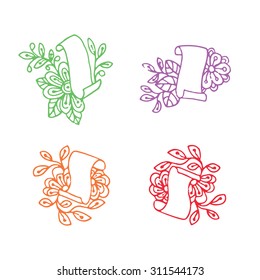 Papyrus roll in doodle style with leaves and flowers. Isolated elements.Vector illustration