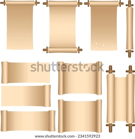 Papyrus scroll illustration collection. old papyrus rolls collection