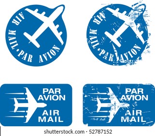 Par Avion or air mail rubber stamps. Grunge and clean vector illustration.