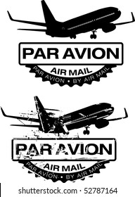 Par Avion or air mail rubber stamps. Grunge and clean vector illustration.