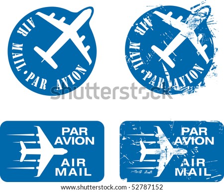 Par Avion or air mail rubber stamps. Grunge and clean vector illustration.