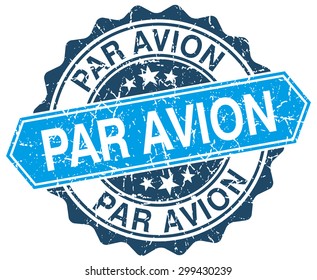 par avion blue round grunge stamp on white