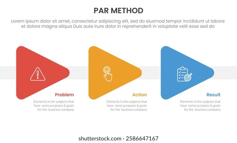 PAR method infographic 3 point with triangle arrow right direction for slide presentation vector