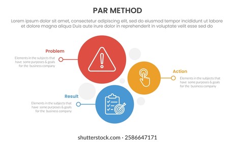 PAR method infographic 3 point with vertical circle stack direction for slide presentation vector