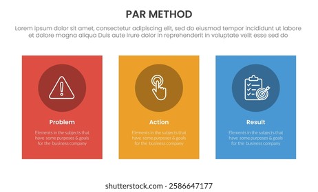 PAR method infographic 3 point with vertical rectangle big box for slide presentation vector