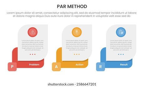 PAR method infographic 3 point with creative box container for slide presentation vector