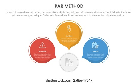 PAR method infographic 3 point with circle callout comment shape for slide presentation vector