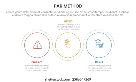 PAR method infographic 3 point with outline circle circular wave up and down for slide presentation vector