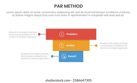 PAR method infographic 3 point with rectangle block pyramid backwards structure for slide presentation vector