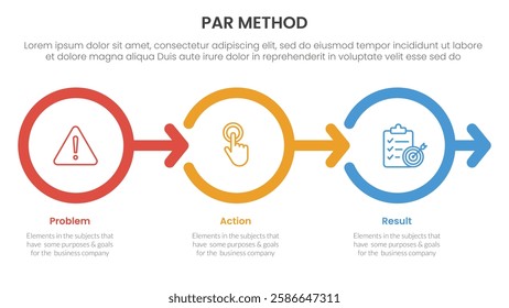 PAR method infographic 3 point with outline circle right arrow direction for slide presentation vector