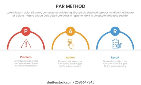 PAR method infographic 3 point with half circle shape outline for slide presentation vector