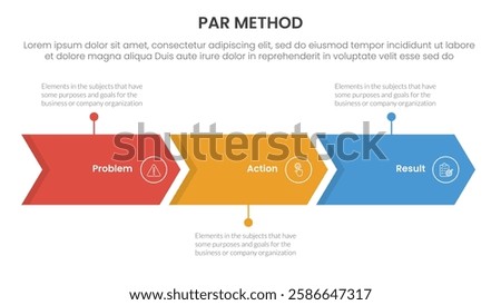 PAR method infographic 3 point with arrow right direction horizontal line for slide presentation vector