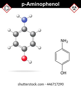 Para aminophenol chemical structure and model, 2d and 3d vector illustration, eps 8