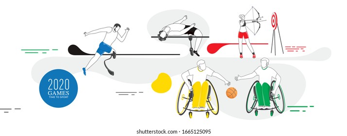 Para Athlete Games Concept with Line-art Athlete Characters. 