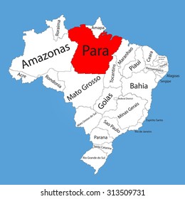 Para, Brazil, vector map isolated on Brazil map. Editable vector map of Brazil. 
