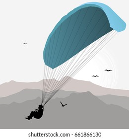 Para glider hovers over the mountain like a bird  - illustration