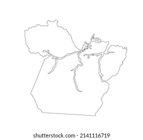 Para map vector line contour silhouette illustration isolated on white background. Brazil state Para map symbol. South America territory.