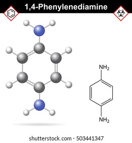 Para Phenylenediamine chemical structure, 2d and 3d vector illustration of chemical structure, isolated on white background, eps 10