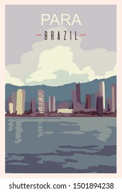 Para retro poster. Para travel illustration. States of Brazil greeting card. 