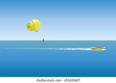 Para sailing sport Vector illustration. Summer sport in the sea with parachute and boat. Vector illustration