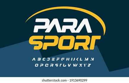 Para sport bold italic font alphabet with cropped letters for modern logo, headline, lettering and typography of auto and para sport. Futuristic letters, vector typographic design