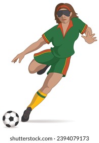 para sports 5-a-side football female player who is visually impaired kicking ball isolated on a white background