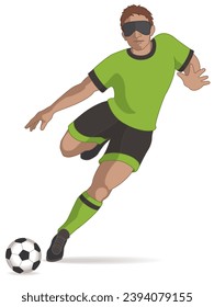 para sports 5-a-side football male player who is visually impaired kicking ball isolated on a white background