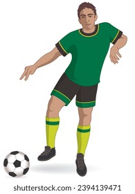 para sports 7-a-side football male player with neurological disability kicking ball isolated on a white background