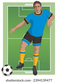 para sports 7-a-side football male player with neurological disability kicking ball including pitch and field in background