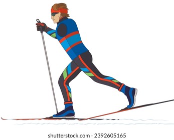 para sports cross-country skiing, male skier with a physical disability skiing on tracks isolated on a white background