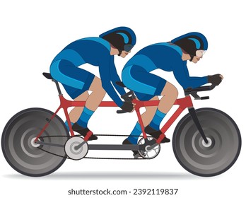 para sports cycling in tandem, female cyclist who is visually impaired including sighted rider, isolated on a white background