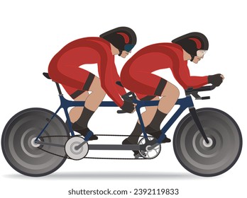 para sports cycling in tandem, male cyclist who is visually impaired including sighted rider, isolated on a white background