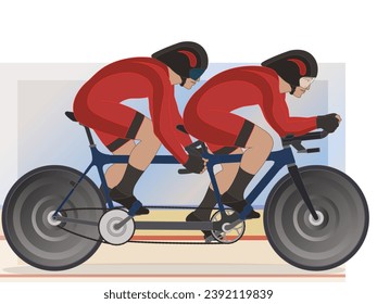 para sports cycling in tandem, male cyclist who is visually impaired including sighted rider, with track background