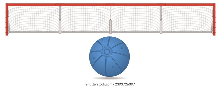 para sports goalball for the visually impaired, net and goal posts with ball isolated on a white background