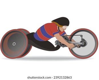 para sports hand cycling H5, cyclist male athlete with a physical disability, isolated on a white background