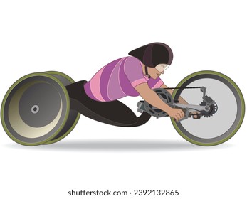 para sports hand cycling H5, cyclist female athlete with a physical disability, isolated on a white background