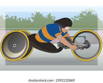para sports hand cycling H5, cyclist male athlete with a physical disability, with outdoor background