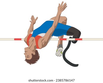 para sports high jump, male athlete with a physical disability on prosthetic leg, track and field, isolated on a white background