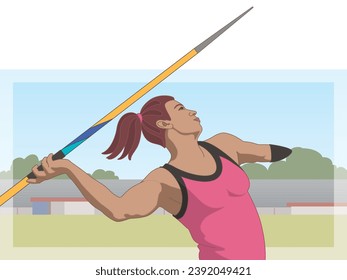 para sports javelin throw, female athlete with a physical disability, track and field, with stadium in background