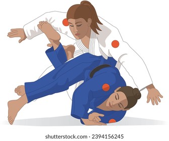 para sports judo two females with visual impairment in take down pose isolated on a white background