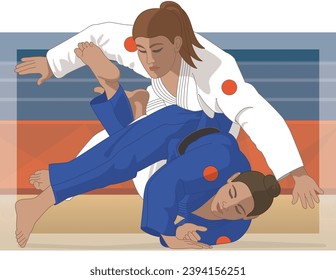 para sports judo two females with visual impairment in take down pose with background