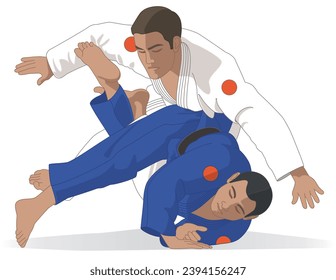 para sports judo two males with visual impairment in take down pose isolated on a white background