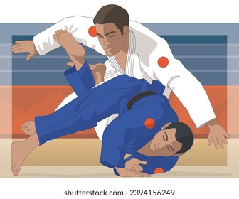 para sports judo two males with visual impairment in take down pose with background