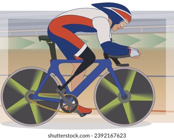 para sports race cycling, cyclist male athlete with a physical disability, two-wheeler on track with indoor background