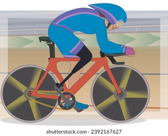 para sports race cycling, cyclist female athlete with a physical disability, two-wheeler on track with indoor background