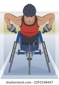 para sports racing, female athlete with a physical disability sitting in specialized wheelchair with track in background, portrait view