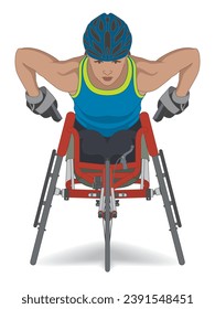 para sports racing, female athlete with a physical disability sitting in specialized wheelchair isolated on a white background, portrait view