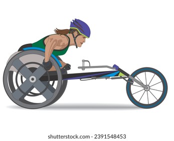 para sports racing, female athlete with a physical disability sitting in specialized wheelchair isolated on a white background, landscape view